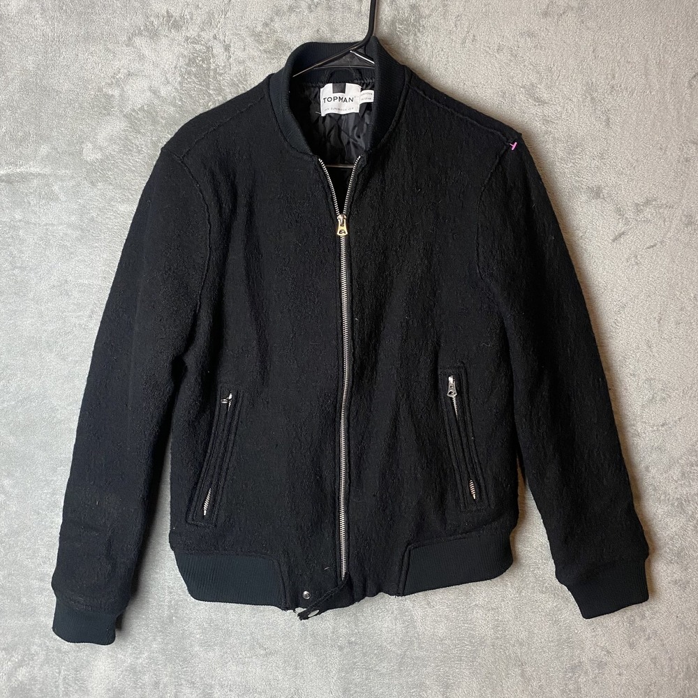 Topman Mens M Black Bomber Jacket Zipper Pockets